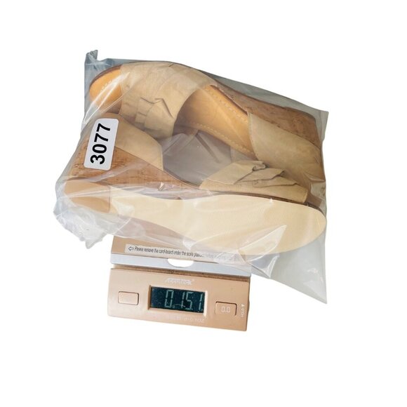 Lucca Lane Womens Suede Peep-Toe Wedge Sandals Size 9.5M Beige Cork Heel - Picture 6 of 6